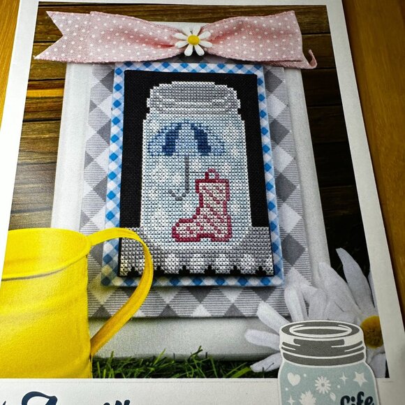 April Rainy Day Shelf Life Cross Stitch Pattern Kit NEW Its Sew Emma Monthly Jar - Picture 2 of 3